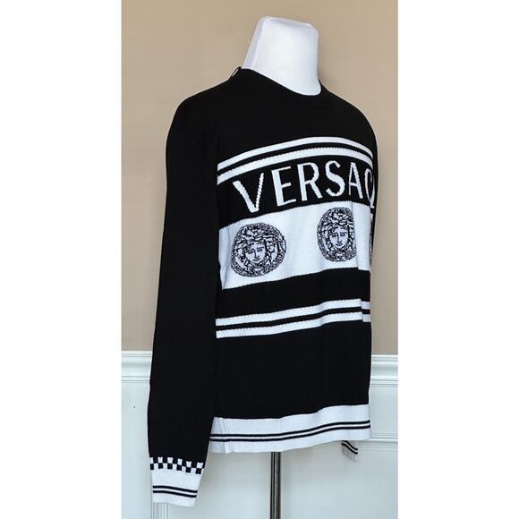 NWT Versace Medusa Logo Wool Knit Sweater Black 40 US (50 Eu) Italy A86467 - Picture 9 of 14